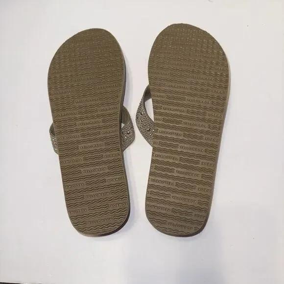 Yellow Box Africa Rhinestone Women's Platform Wedge Taupe Flip Flops Size 10 - Picture 4 of 5